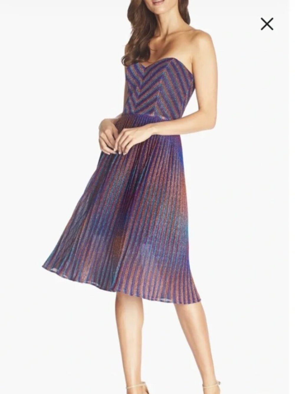Dress The Population Rosalie Metallic Stripe Strapless Cocktail Dress Size S NWT